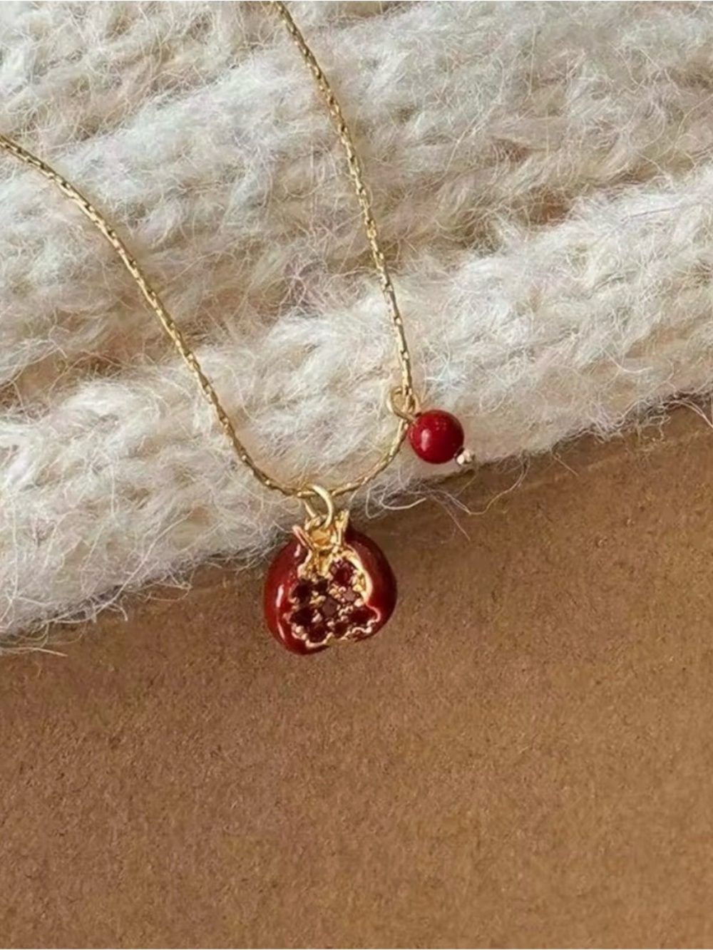 Gold Red Charm Pendant Necklace pomegranate - Picture 6 of 8